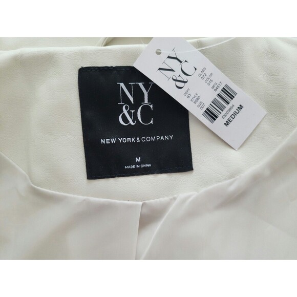 NWT NYC Washable Faux Leather Graphic Moto Jacket Drive Guitar Ivory Studded Med - Picture 6 of 9